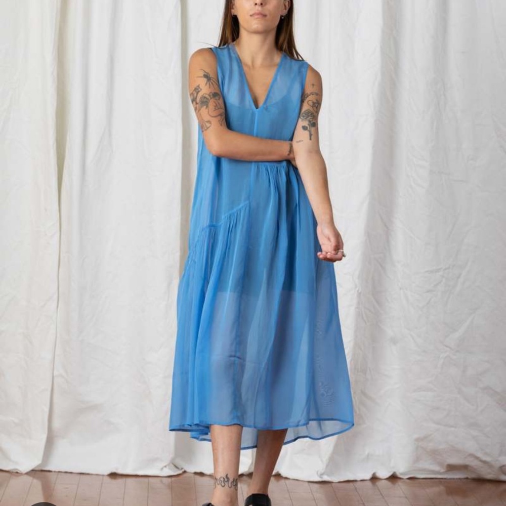 Ali Golden sheer v neck dress